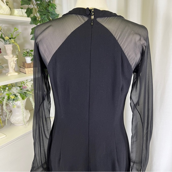 Vintage Carolyne Roehm Black Sheer Sleeved Cocktail Dress - Picture 10 of 16